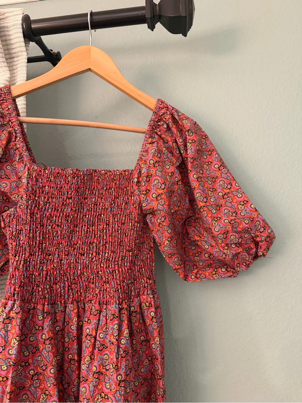 Rhode Eloise shirred floral print cotton midi dress size XS